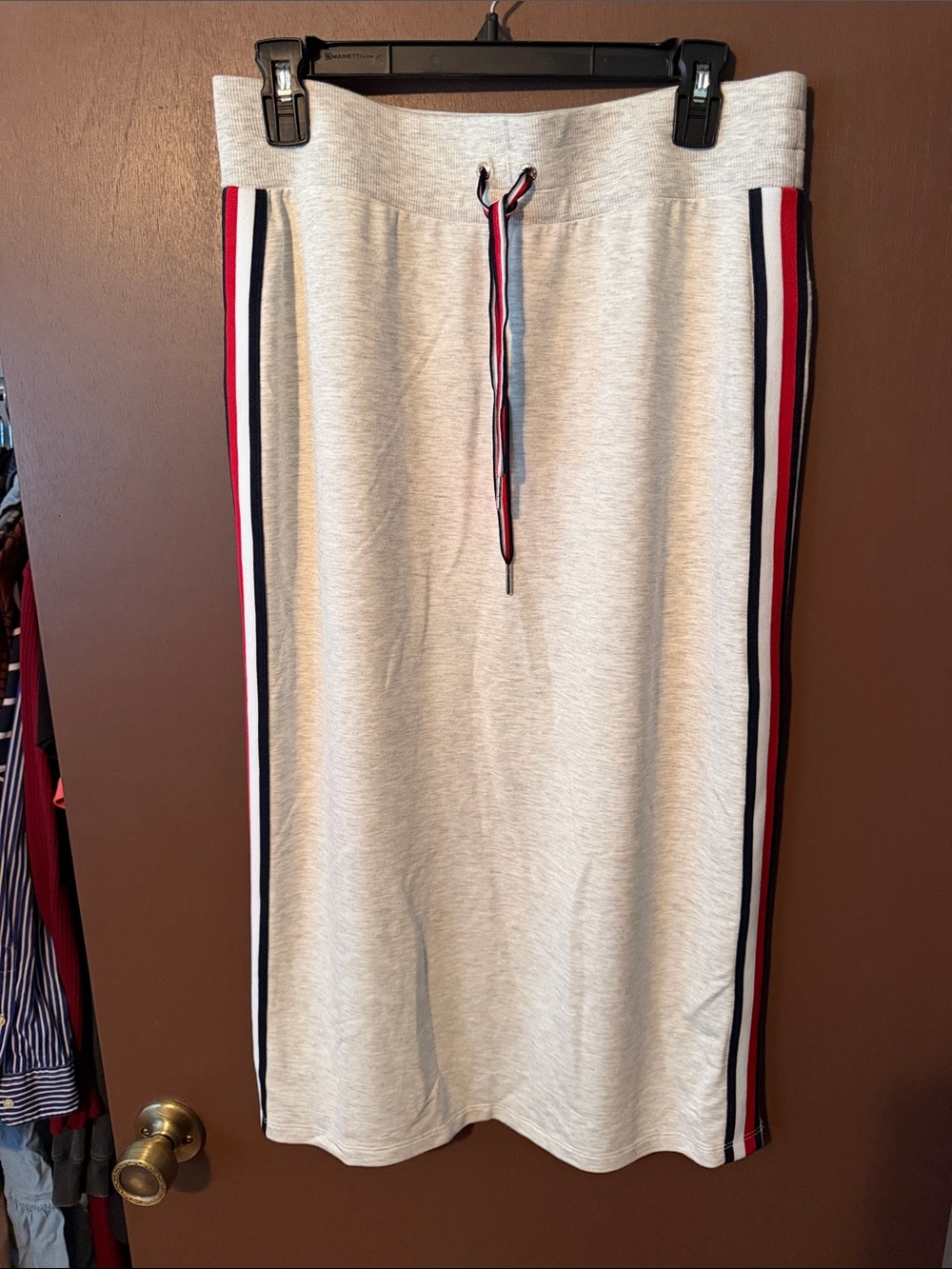 Tommy Hilfiger Heather Gray Hoodie with Red, Navy & White Drawcords
